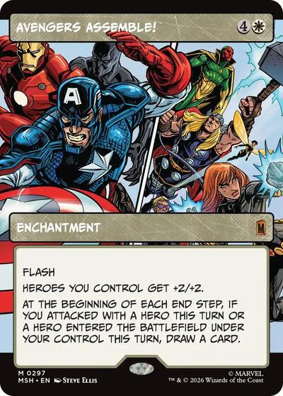 Avengers Assemble! (Borderless) (0297) Foil MSH #297 (Near Mint Mythic Rare) Magic: The Gathering: Marvel Super Heroes