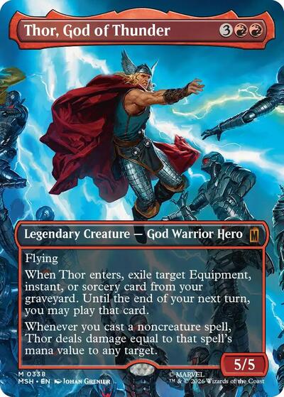 Thor, God of Thunder (Borderless) (0338) MSH #338 (Near Mint Mythic Rare) Magic: The Gathering: Marvel Super Heroes