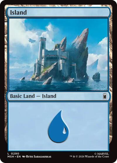 Island (0290) Foil MSH #290 (Near Mint Land) Magic: The Gathering: Marvel Super Heroes