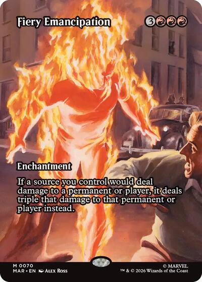 Fiery Emancipation Borderless MAR #70 (Near Mint Mythic Rare) Magic: The Gathering: Marvel Universe Eternal-Legal