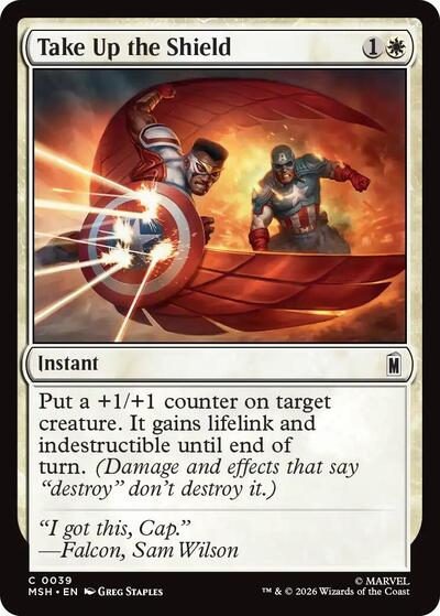Take Up the Shield MSH #39 (Near Mint Common) Magic: The Gathering: Marvel Super Heroes