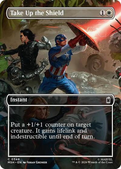 Take Up the Shield Borderless MSH #348 (Near Mint Common) Magic: The Gathering: Marvel Super Heroes