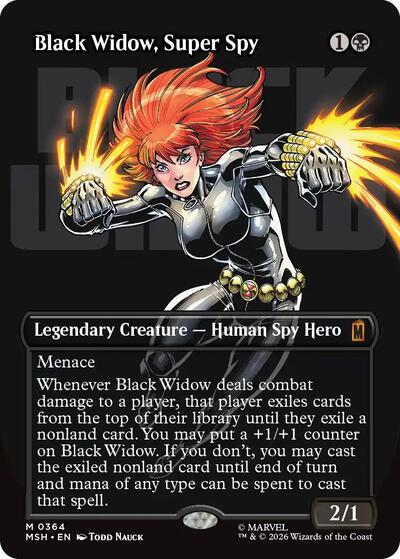 Black Widow, Super Spy (Borderless) (0364) MSH #364 (Near Mint Mythic Rare) Magic: The Gathering: Marvel Super Heroes
