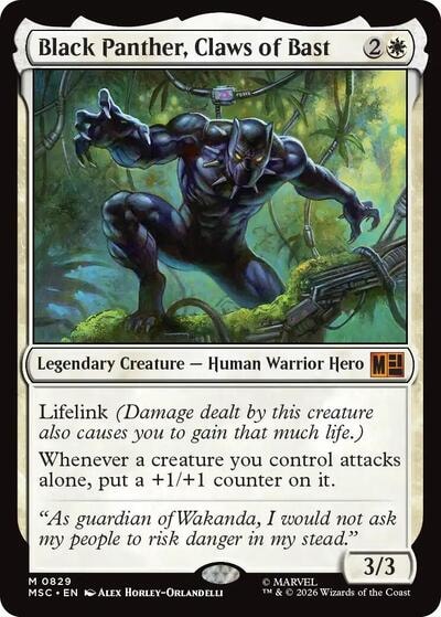 Black Panther, Claws of Bast Foil MSC #829 (Near Mint Mythic Rare) Magic: The Gathering: Commander: Marvel Super Heroes