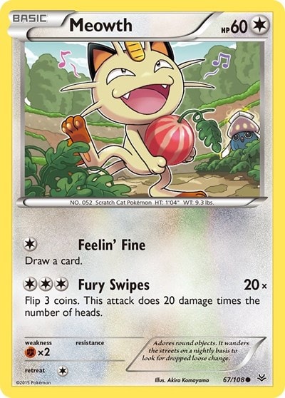Meowth Reverse Holofoil ROS #67/108 (Lightly Played Common) Pokemon: XY - Roaring Skies
